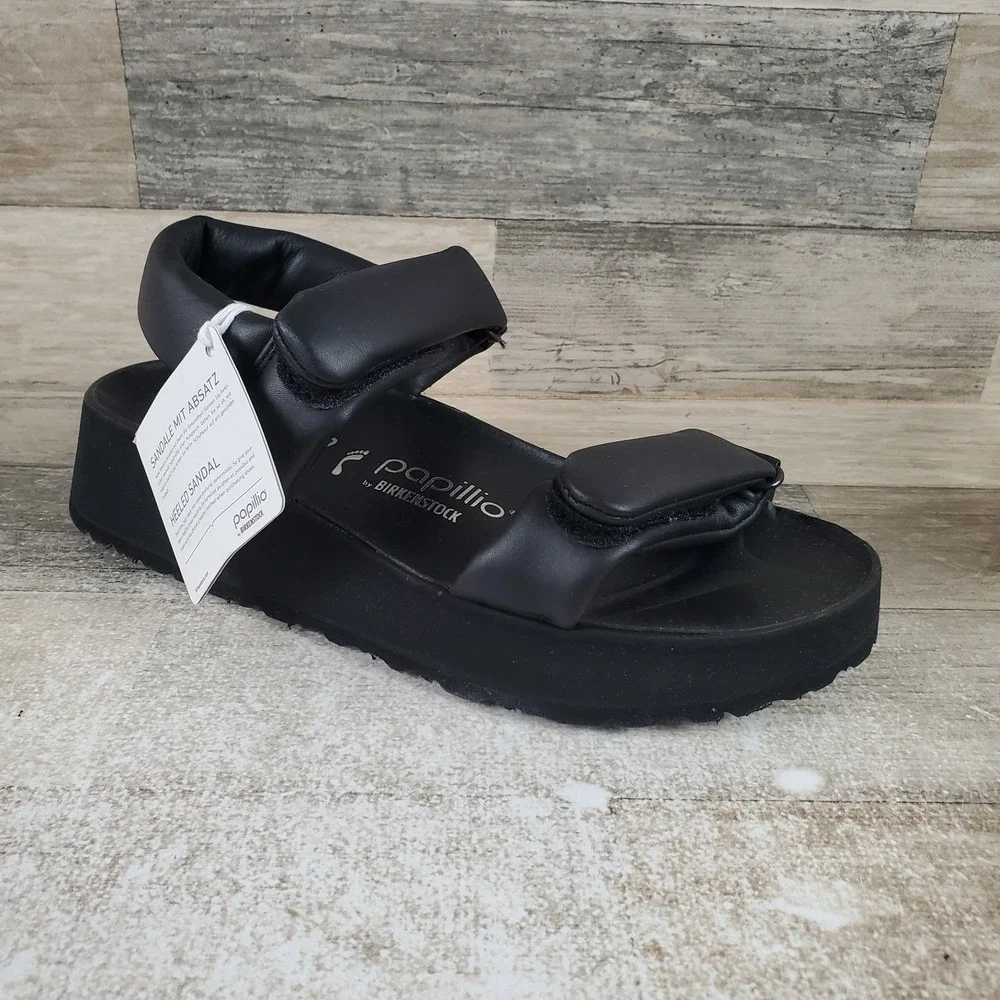 Birkenstock Papillio Theda Womens Sandals Sz 8 Narrow‎ Black Leather Ankle Strap